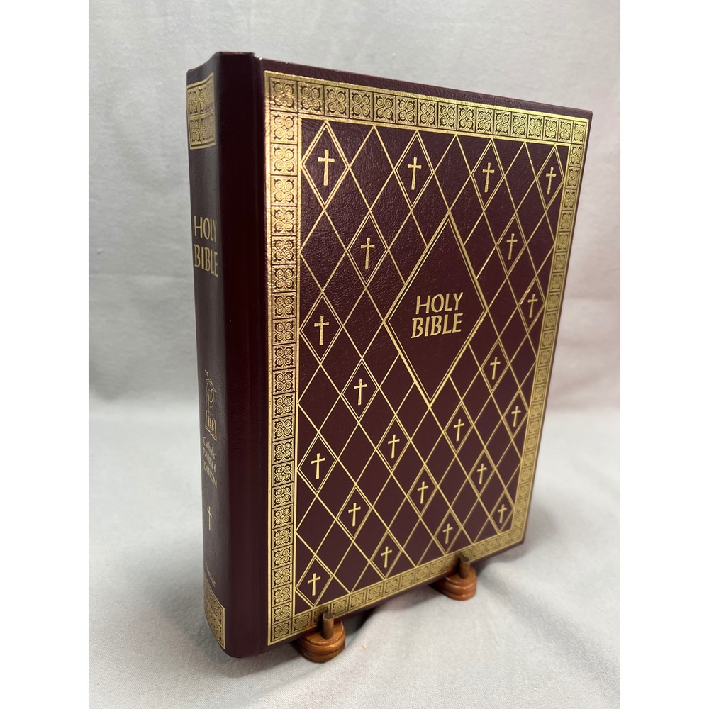 Vintage Oversized Holy Bible NAB Catholic Pope John Paul II Burgundy Padded Gold